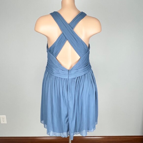 Davids Bridal Womens Plus W11480 Mesh Short Bridesmaid Dress Steel Blue size 20 - Picture 6 of 13